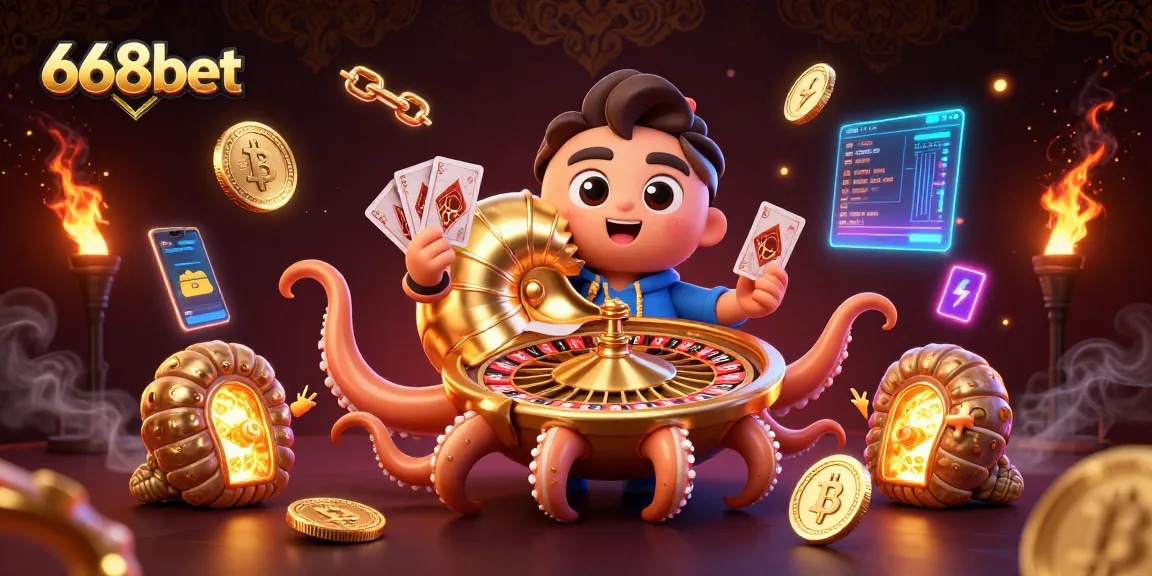 Engage with thrilling 668bet games while enjoying stunning 3D art of a roulette nautilus.