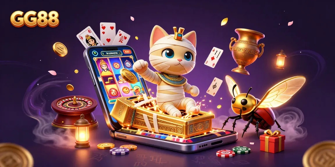 Spin and win big with GG88's Egyptian themed online casino experience featuring vibrant characters.