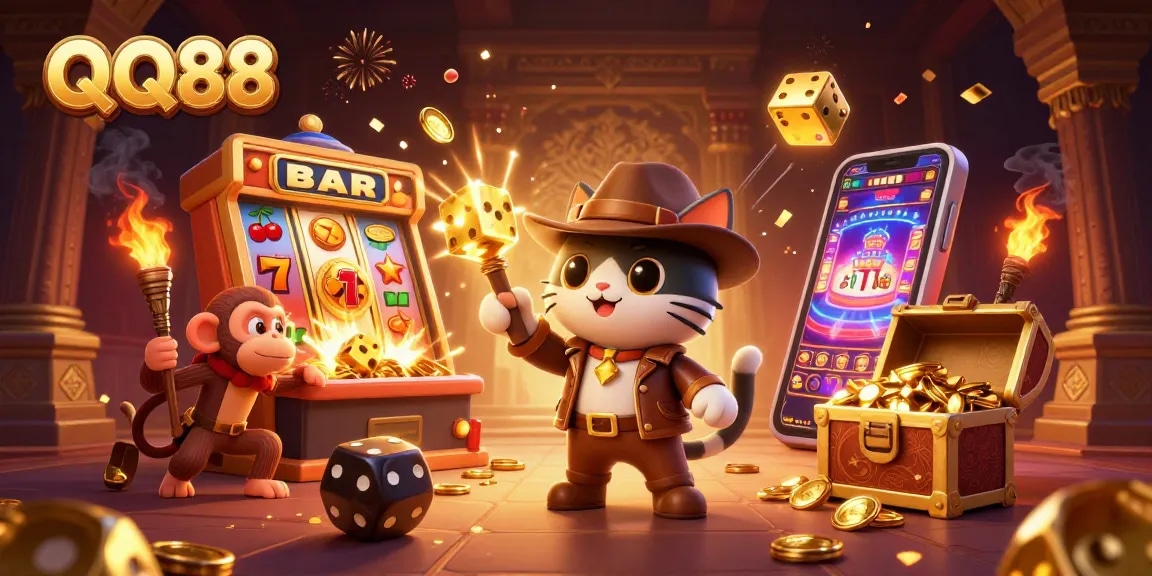 Experience exciting jackpot wins with QQ88 in a vibrant 3D casino treasure adventure.