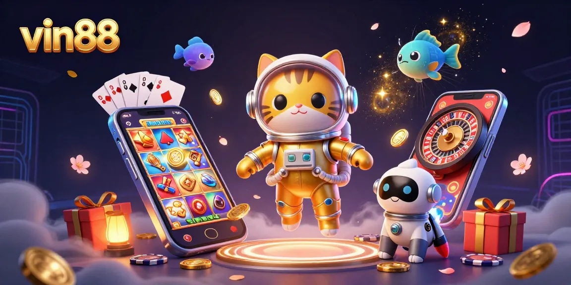 Win big with vin88 through a vibrant and engaging casino-themed digital illustration.