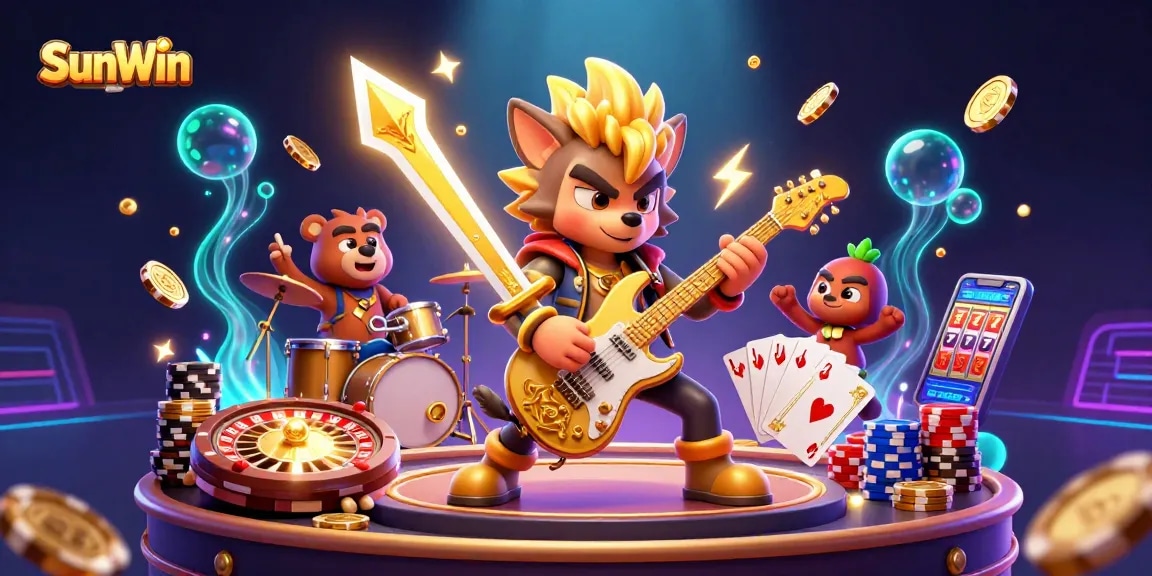 Experience the thrill at SunWin casino with animated golden coins and electrifying gameplay.