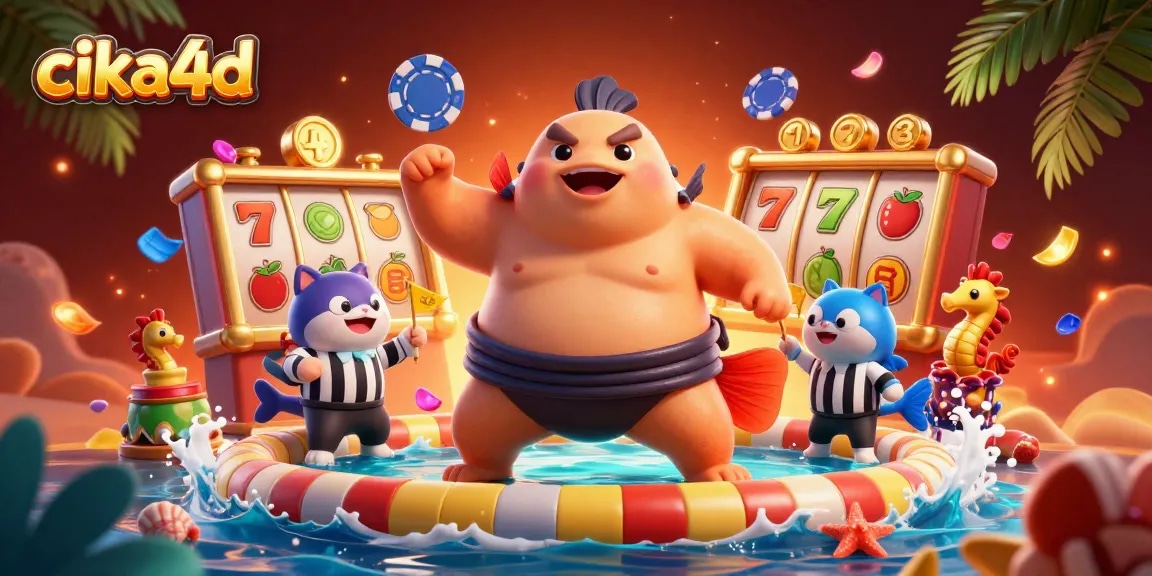 Experience excitement with cika4d as a fugu and catfish referee engage in a colorful underwater casino.