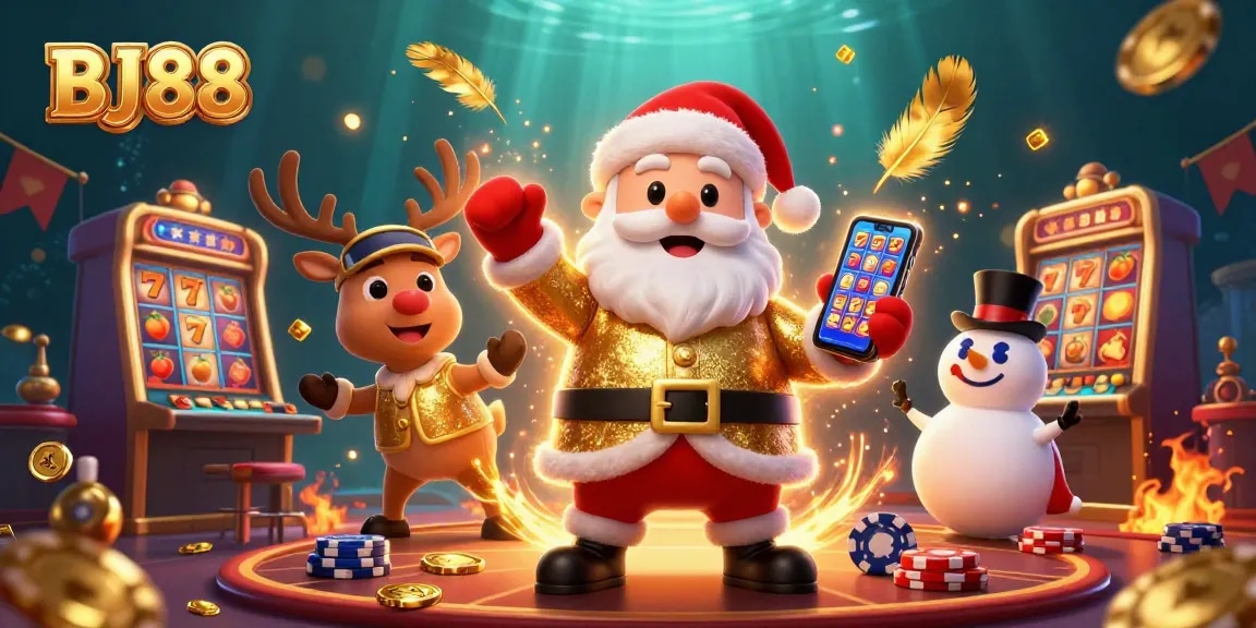 Experience the excitement of BJ88's jackpot slots in a vibrant, dynamic casino scene.