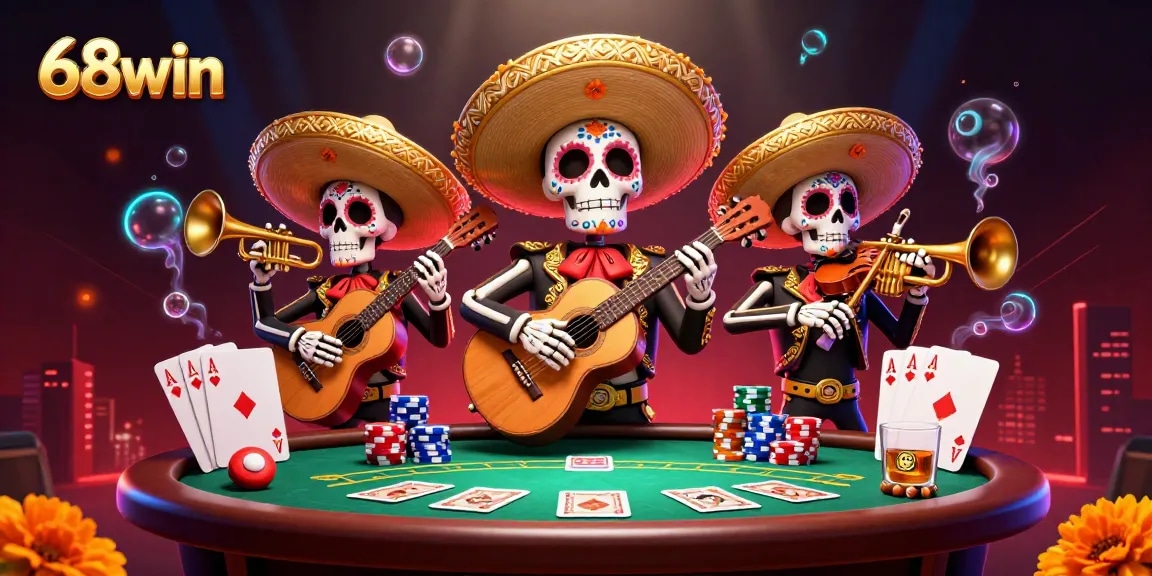 Experience the vibrant casino atmosphere at 68win with a Day of the Dead mariachi band.