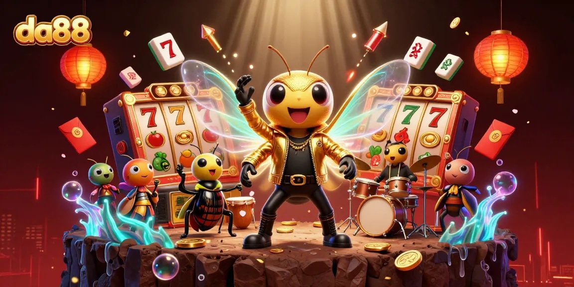 Spin the reels at da88, where a cicada rock star and dynamic casino elements create an enchanting atmosphere.