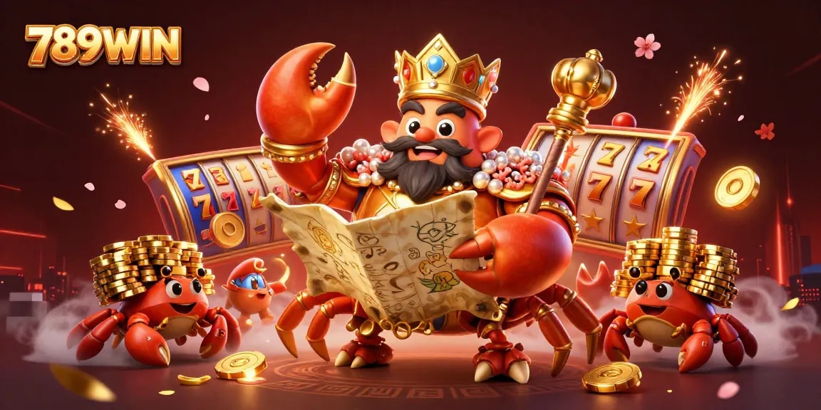 Play slots and hit jackpots at 789WIN with a captivating 3D golden crab scene.