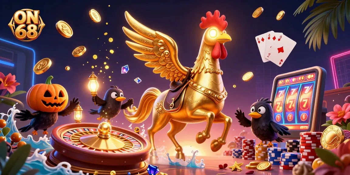 Experience the excitement of ON 68's dynamic casino atmosphere with vibrant colors and engaging characters.