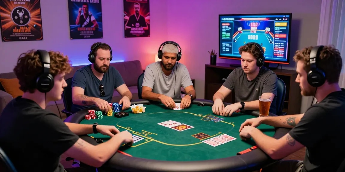 Exciting online poker gameplay with players at digital tables, featuring Daftar Nagapoker and dynamic gaming atmosphere.