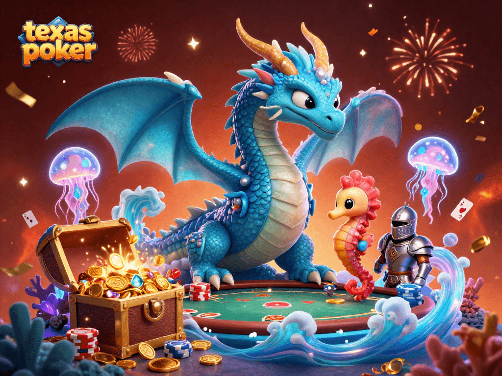 Engage in texas poker action with a vibrant scene featuring gaming elements and dynamic characters.