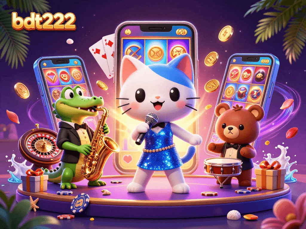 Engage with bdt222's vibrant casino scene featuring fun characters and dynamic gaming elements.