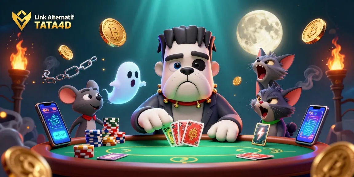 Engage with the Link Alternatif TATA4D at a vibrant poker table featuring monsters and crypto elements.