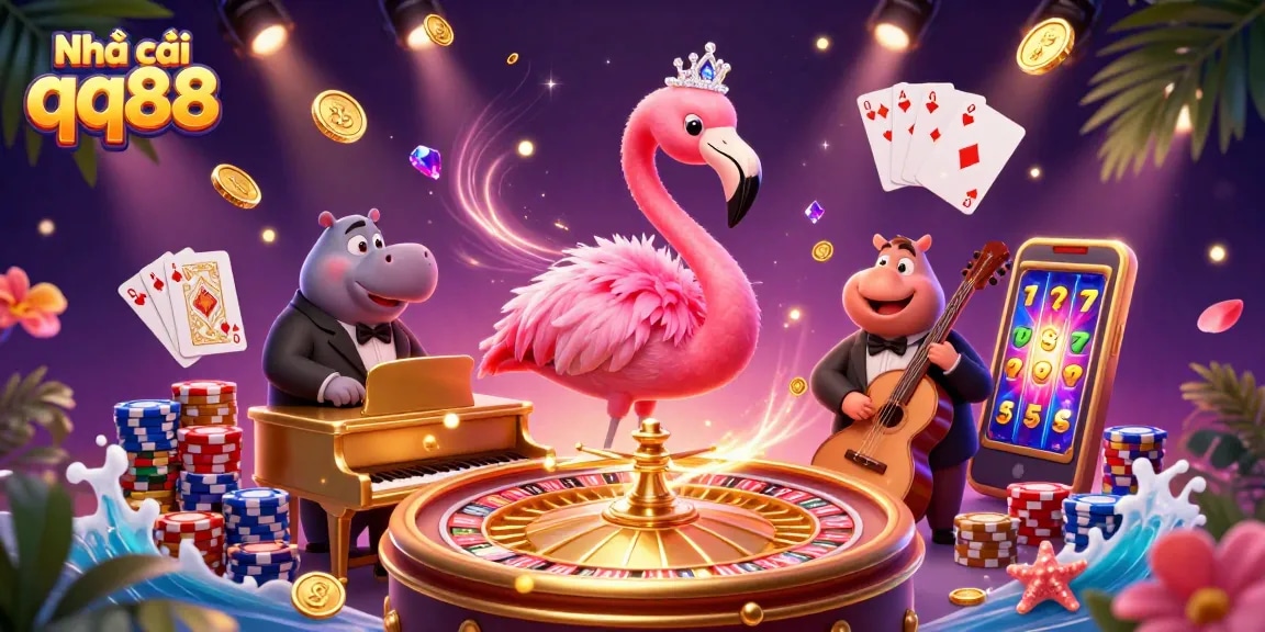 Join the fun at Nhà cái qq88 with vibrant casino elements and engaging characters!