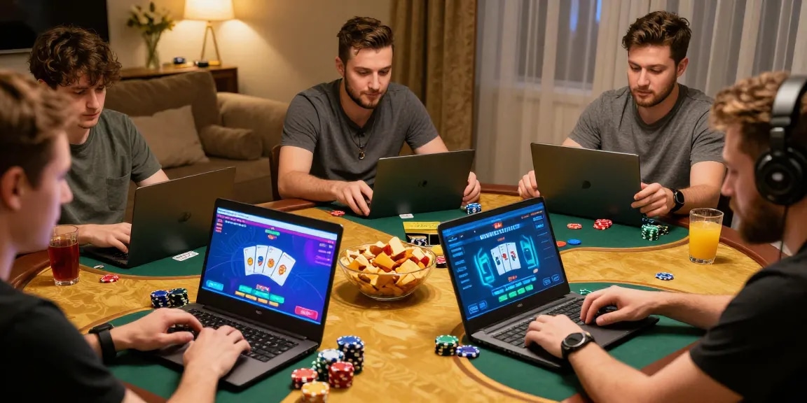 Dewapoker players immersed in a high-stakes online game, showcasing vibrant engagement and strategic gameplay.
