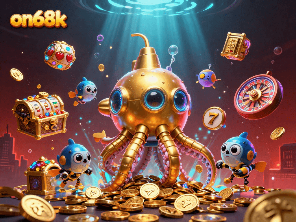 Play games like slots at on68k with a vibrant underwater casino theme, showcasing rich visuals and elements.