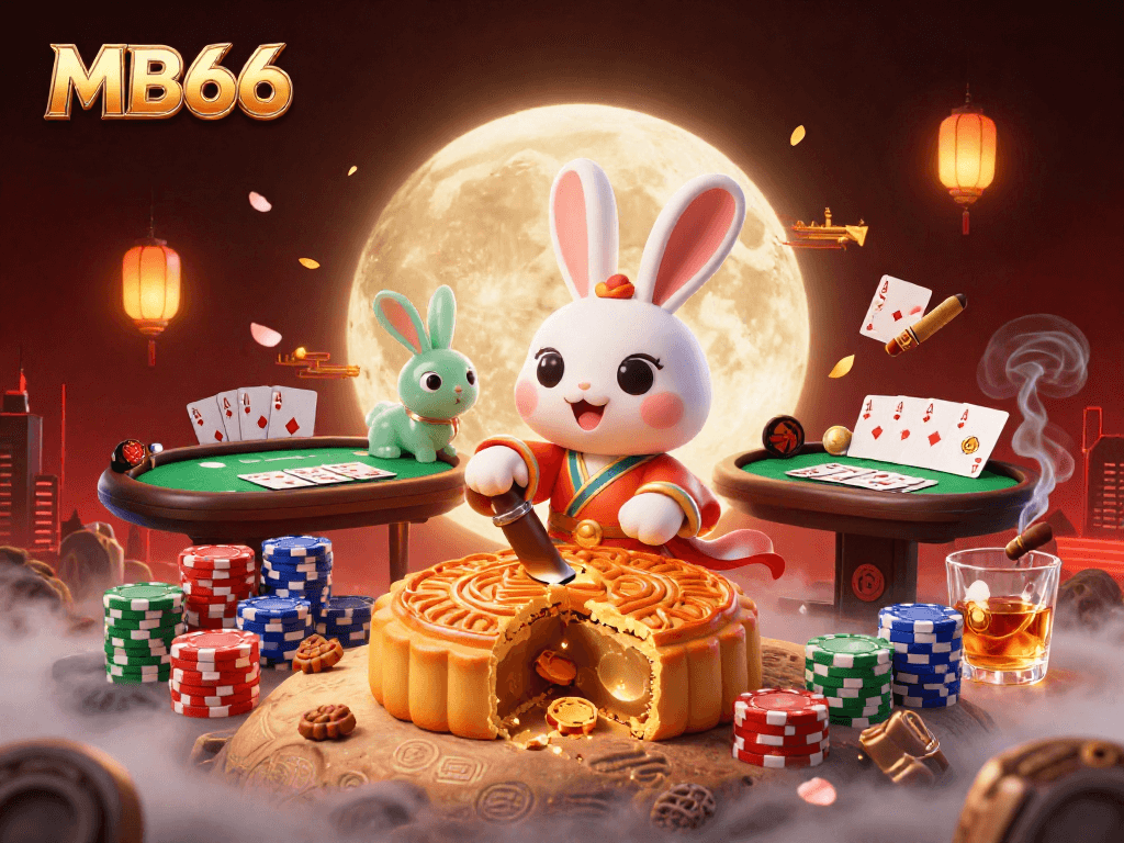 MB66 brings the moon rabbit alive, revealing poker chips from mooncakes in a vibrant gambling scene.