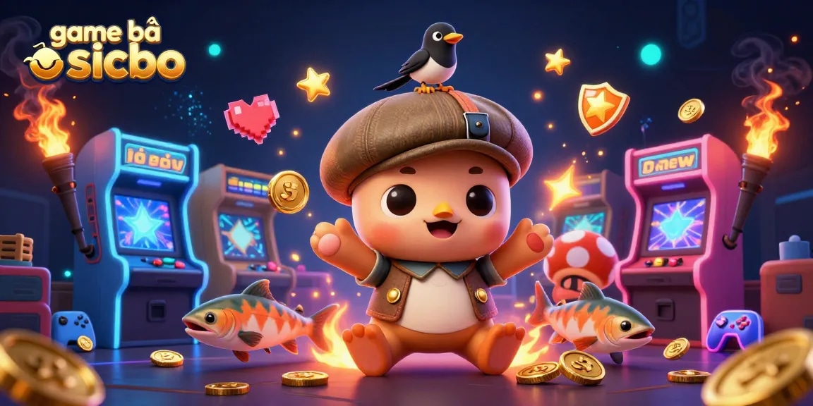 Engaging gaming experience in game bài sicbo with playful characters and vibrant casino elements.