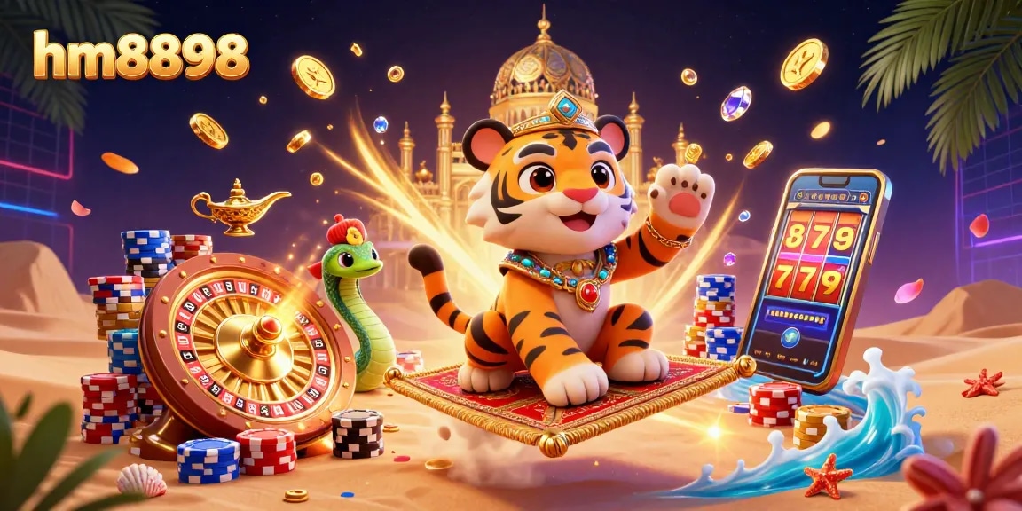 Experience the excitement of hm8898 with a lively casino-themed illustration featuring stunning characters and elements.