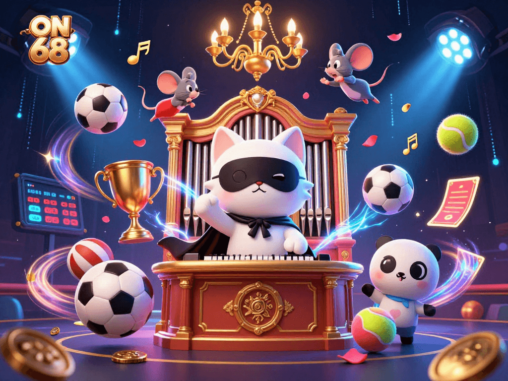 Experience thrilling gameplay with ON 68's immersive casino illustration featuring engaging characters and dynamic sports action.