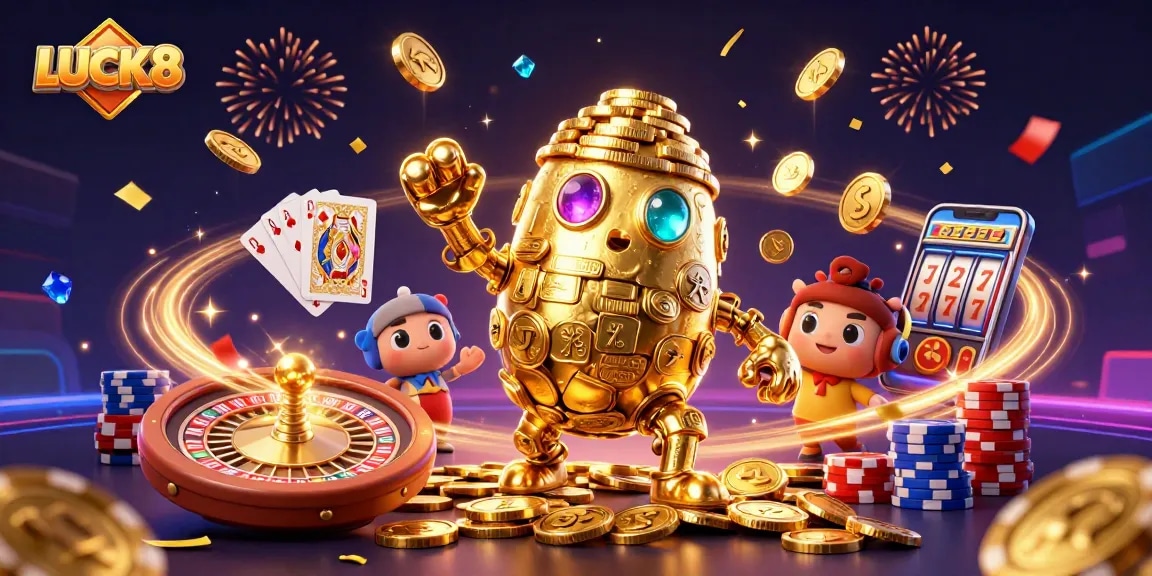 Bet on LUCK8 with immersive gaming and dynamic visuals featuring magical golden elements.