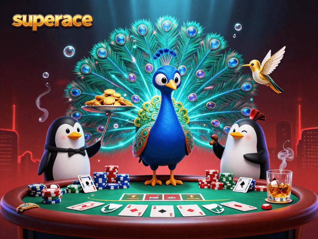 Experience excitement with superace poker chips stacked high at an extravagant casino scene.