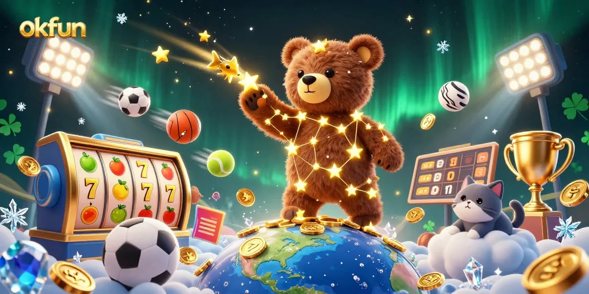Experience the excitement of okfun with vibrant slot games and animated characters in a dynamic casino setting.