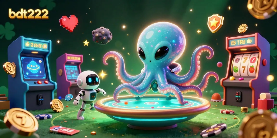 Maximize your wins with bdt222's vibrant gaming universe featuring an alien octopus and rich casino elements.