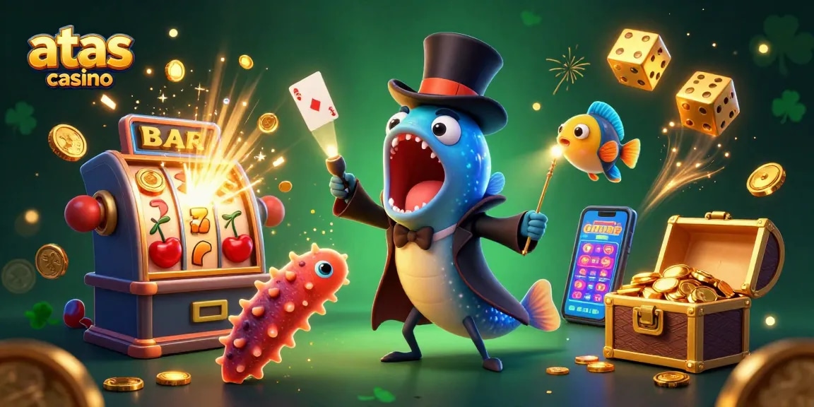 Engage in exciting gameplay with atas casino’s immersive 3D illustration featuring dynamic characters and vibrant casino elements.