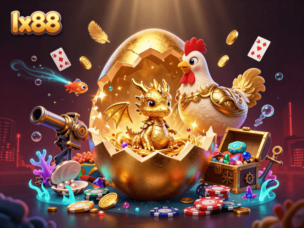 Engage with lx88's captivating golden dragon scene showcasing dynamic gameplay elements amidst a rich casino atmosphere.
