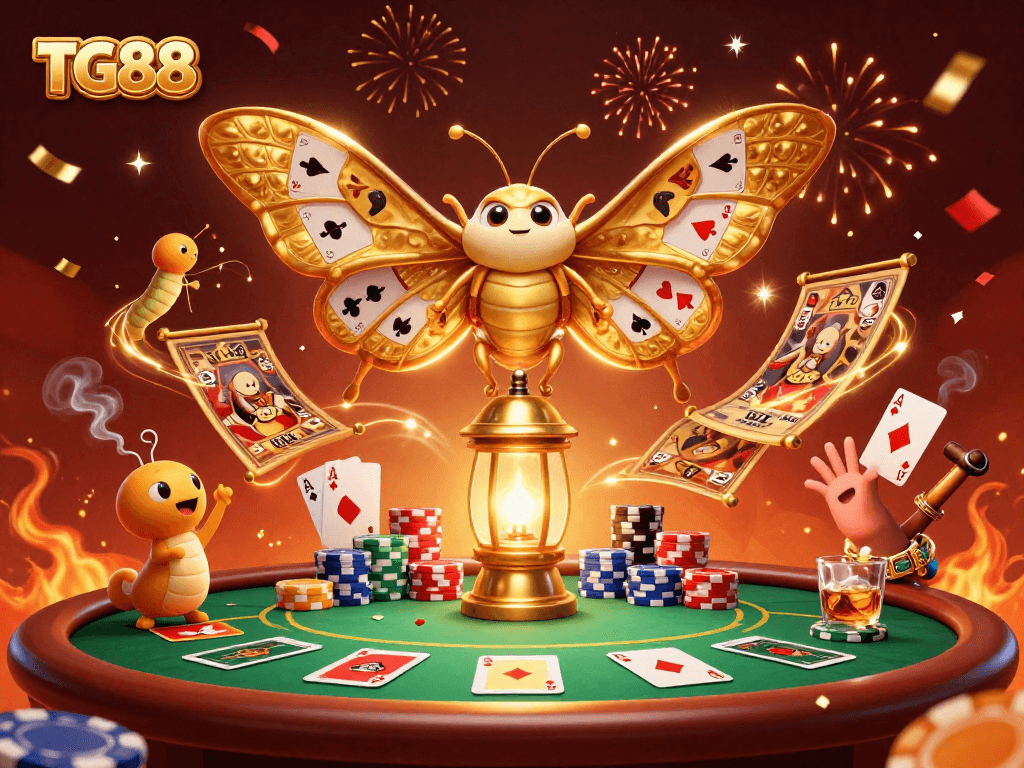 Experience thrilling poker action at TG88 with vibrant casino elements in a magical scene.