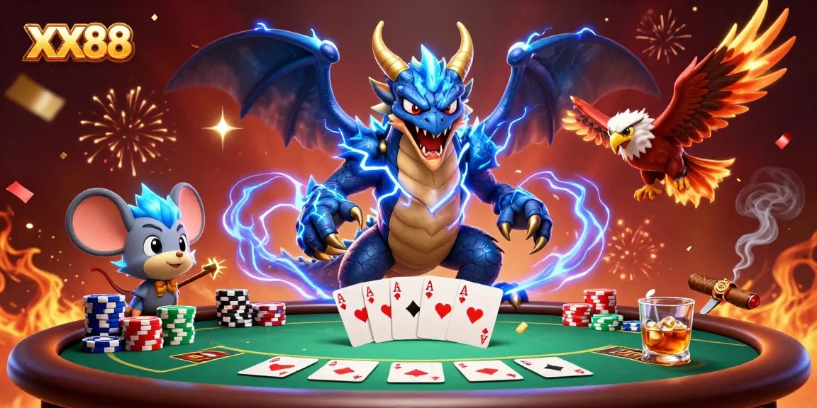 Engage in an exhilarating poker game at XX88 with dynamic elements and vibrant animations.