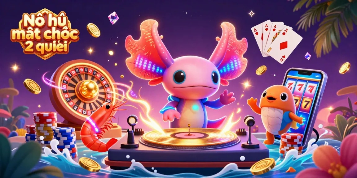 Nổ hũ mạt chược 2 người showcases a lively 3D underwater casino scene with vibrant characters and dynamic gaming elements.