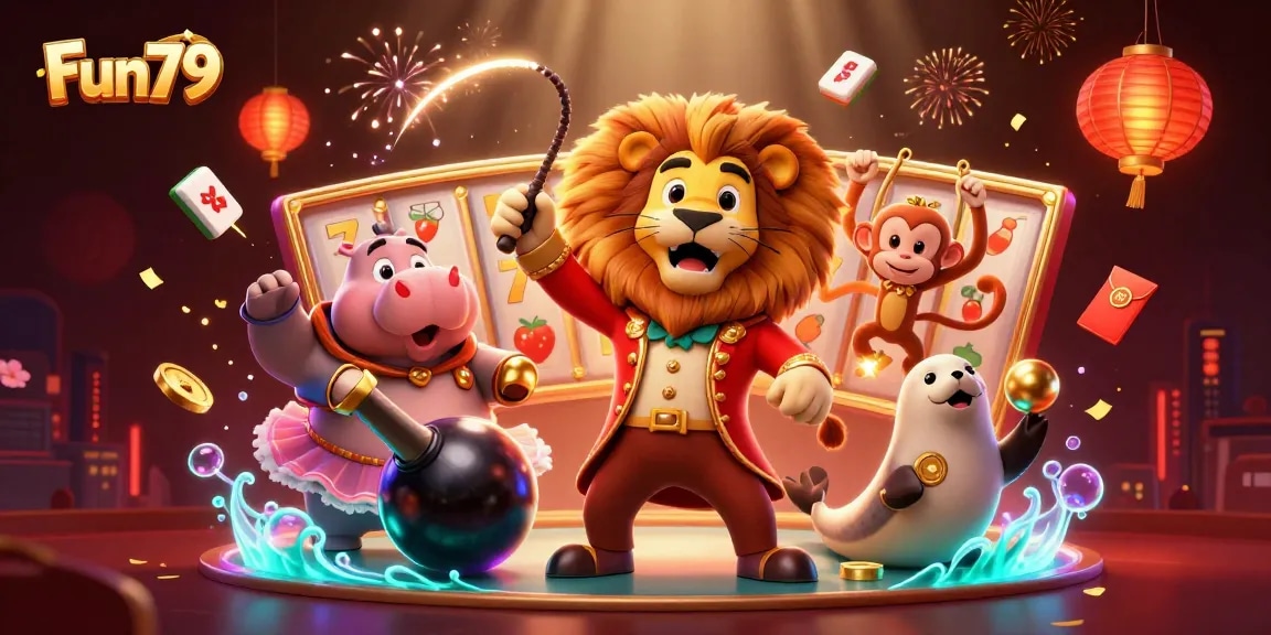 Engage in thrilling gameplay at Fun79 with dynamic slot elements and vibrant casino characters.