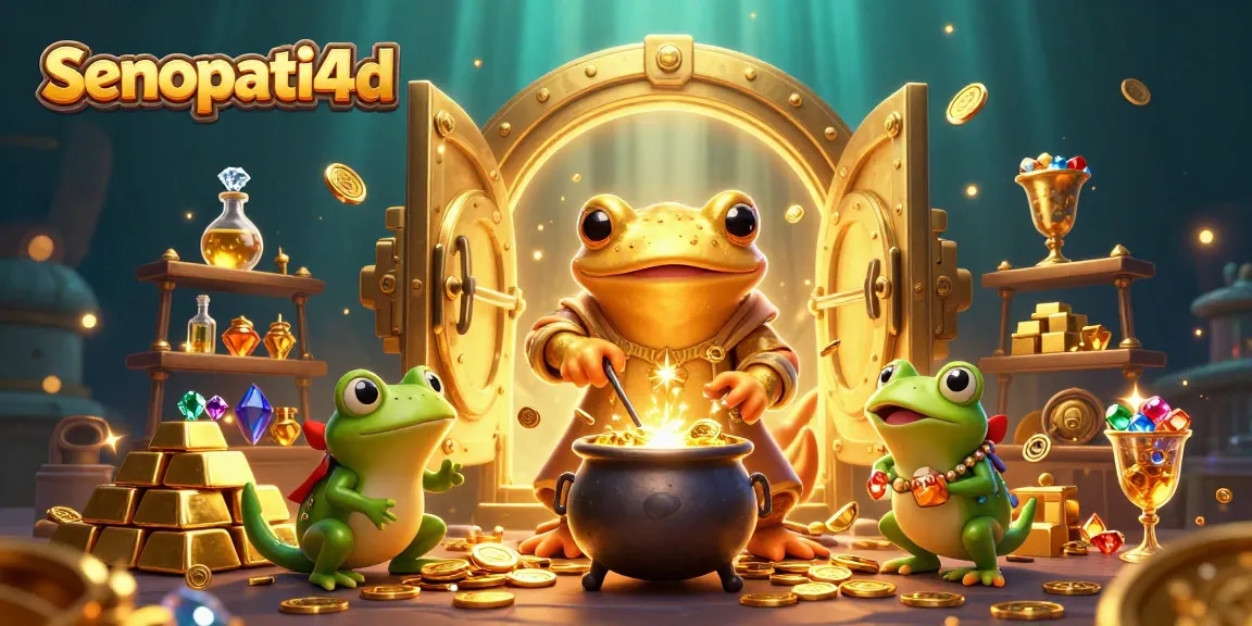 Experience the excitement of senopati4d with dynamic elements like golden coins and treasure in a festive casino setting.
