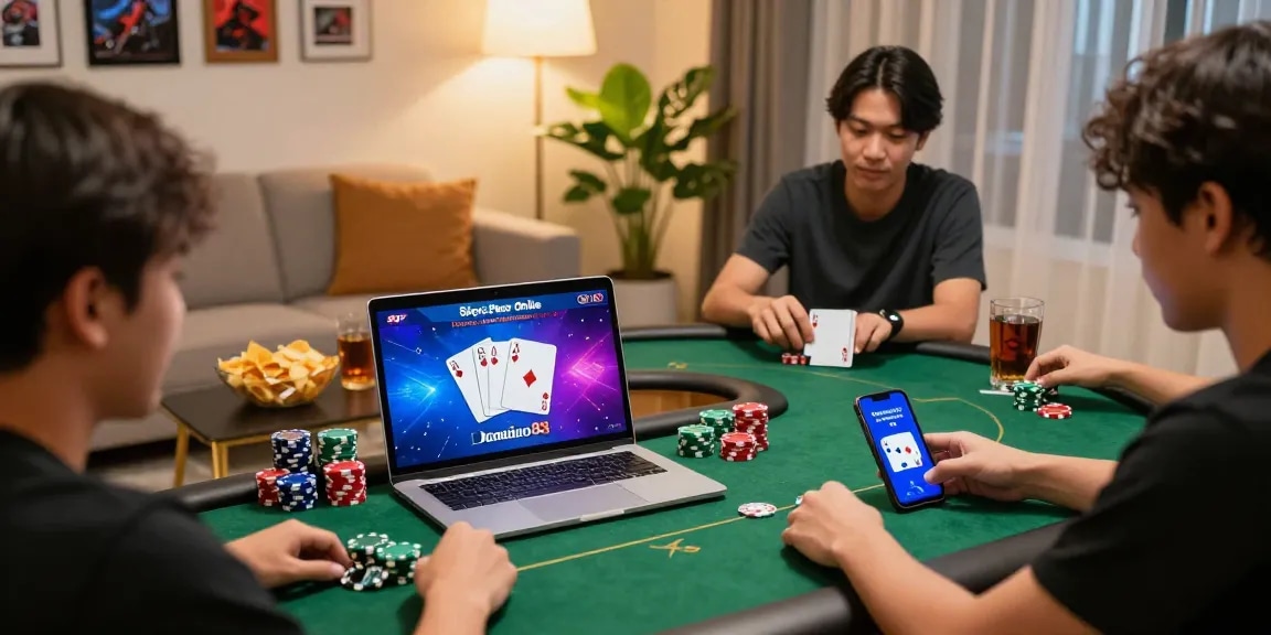 Situs Poker Online Resmi Domino88 players enjoying poker game on modern devices in a cozy environment.