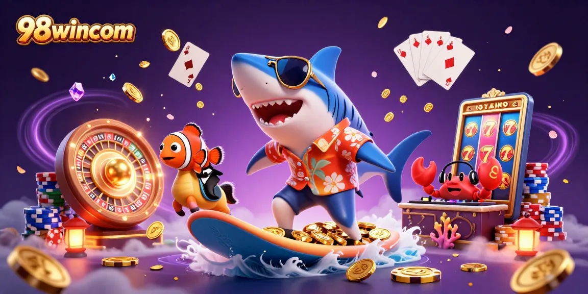 Engage in winning strategies with 98wincom's vibrant casino-themed illustration.