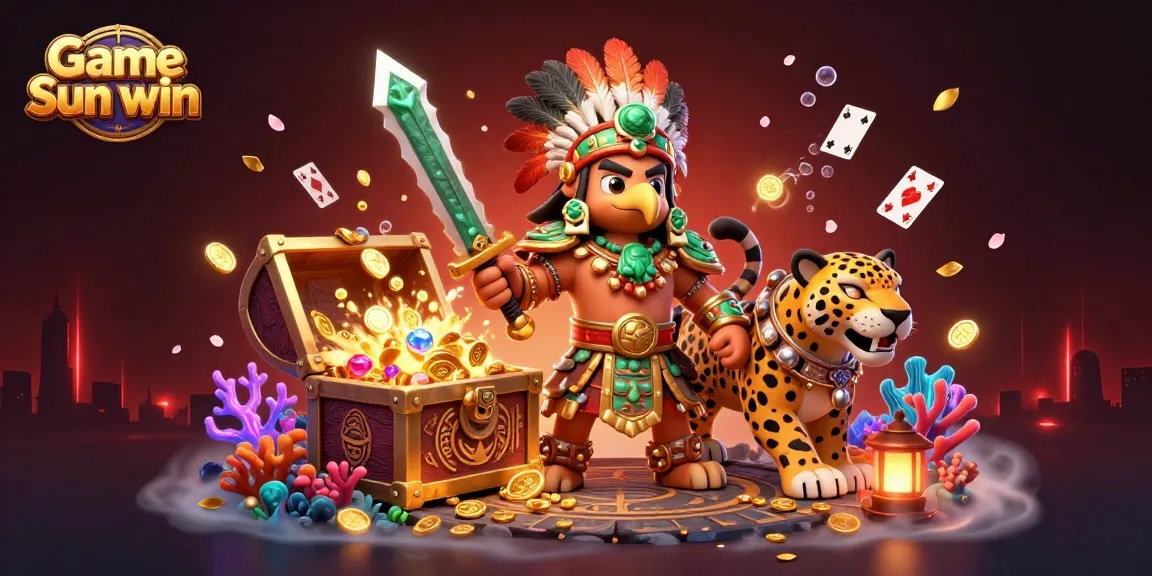 Experience the thrill of gaming with Game Sun win, featuring dynamic characters and vibrant casino elements in a rich 3D scene.