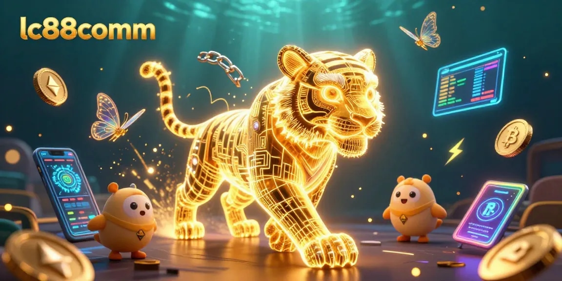 Experience thrilling gameplay at lc88comm with a neon-wireframe tiger and crypto elements!