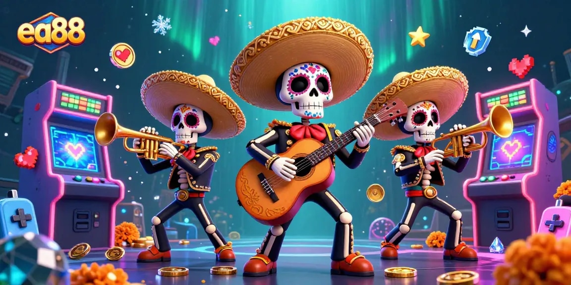Experience ea88's vibrant casino atmosphere with a dynamic mariachi band illustration.