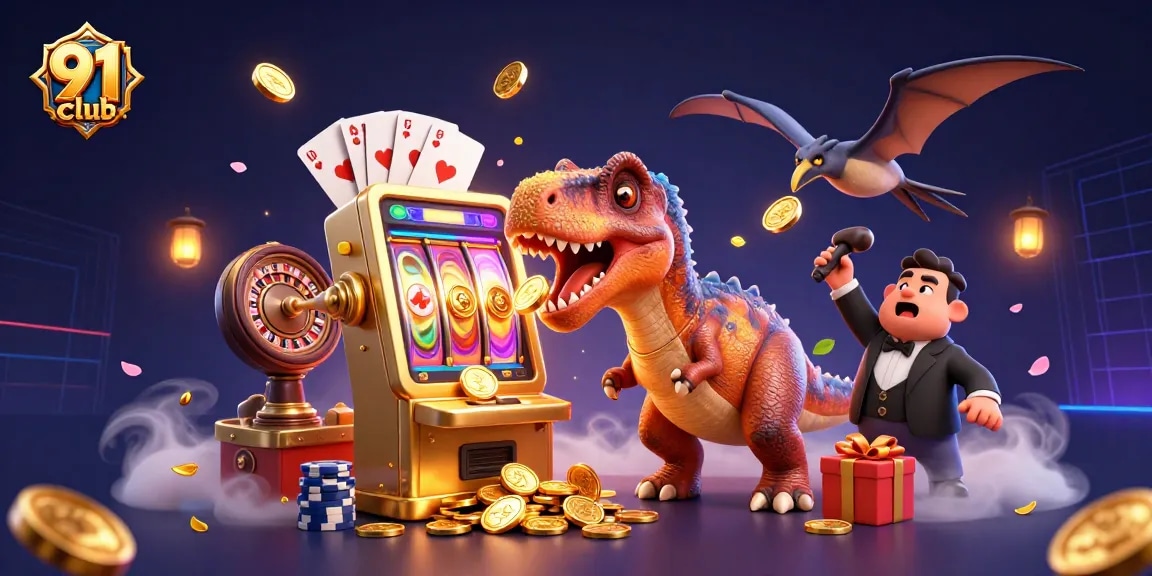 Engage in thrilling gameplay at 91 club with a dynamic scene of creatures and golden jackpots.