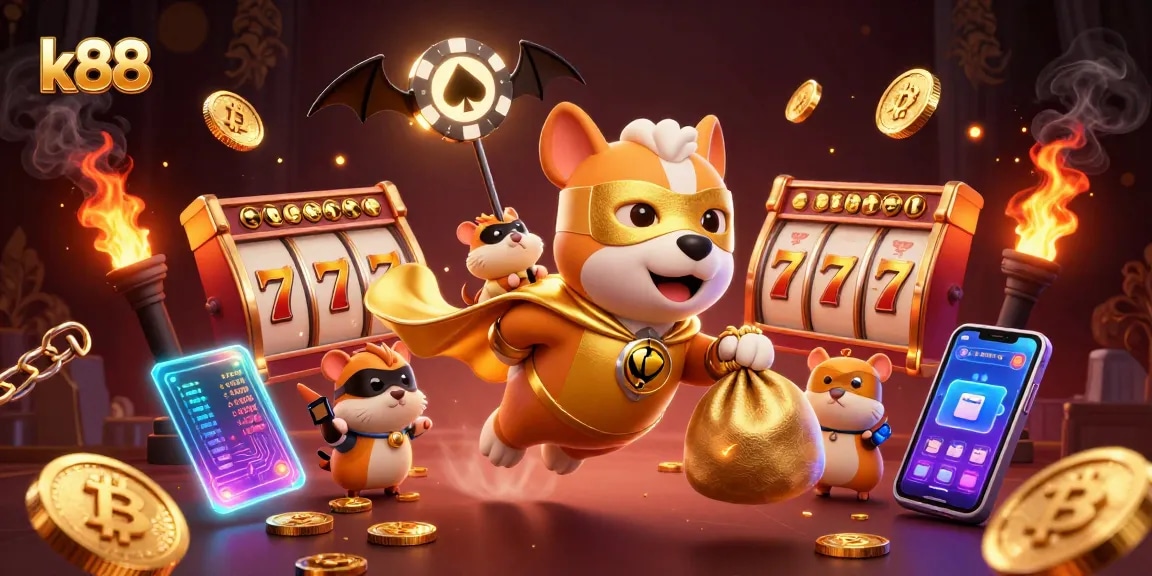 Engage in winning strategies at k88 with vivid slot games and golden rewards in an electrifying 3D illustration.