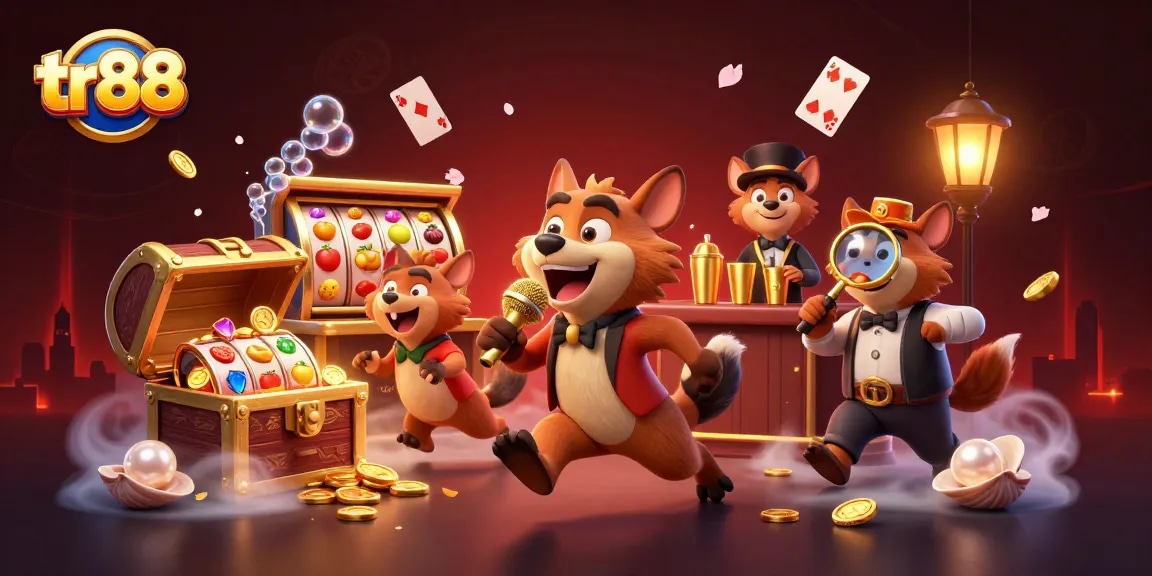 Experience the excitement of tr88 at a vibrant casino with hyena characters and dynamic gaming elements.