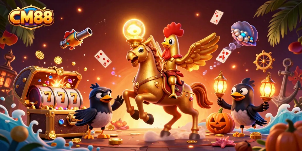 Experience exciting gaming at CM88, featuring golden rooster action and luxurious casino treasures.