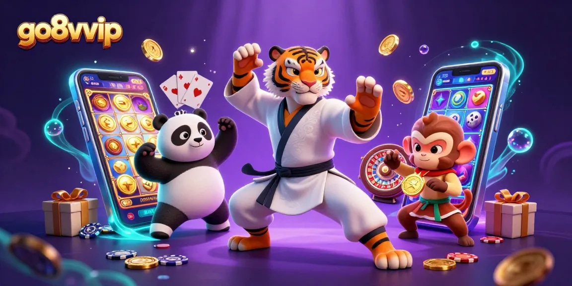 Experience thrilling wins with go8vvip as a kung fu tiger and panda engage in exciting slot game action.
