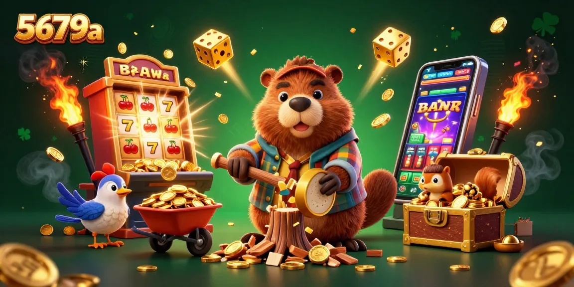 Engage with 5679a as a charming beaver brings luck in a dynamic casino scene filled with gold.