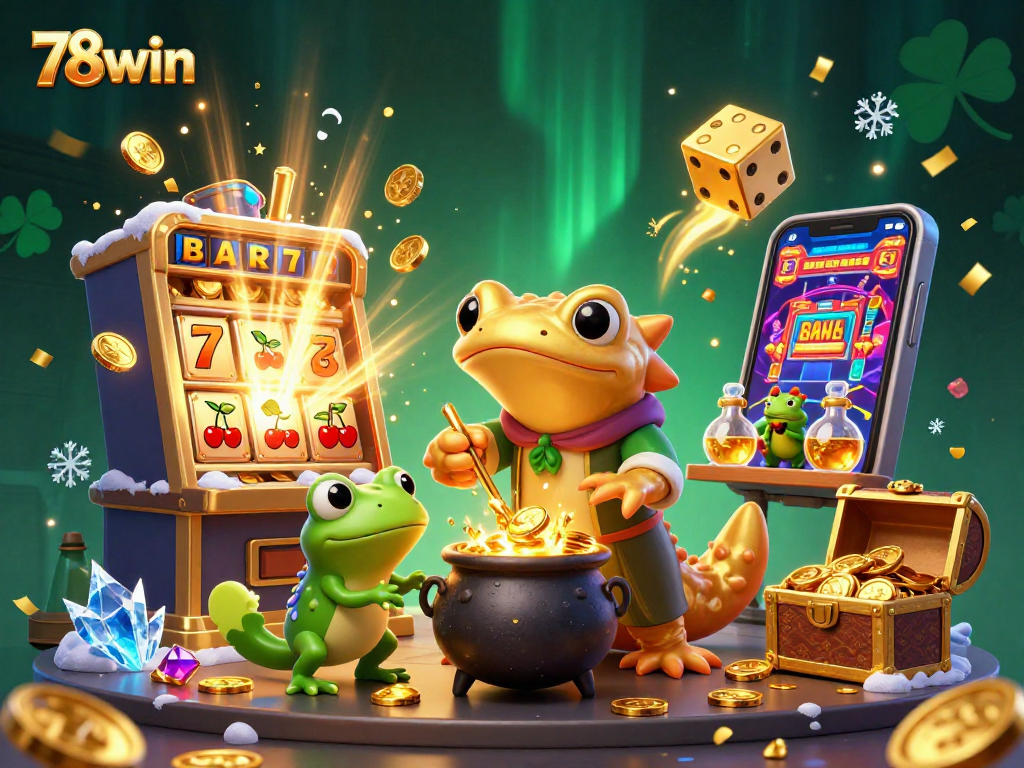 Spin to win with 78win's vibrant casino adventure featuring magical alchemists and jackpot triggers.