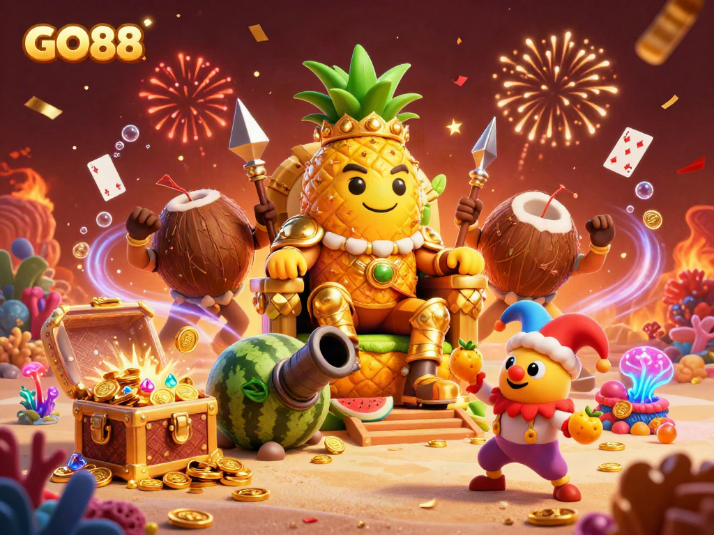 Engage with GO88's thrilling gaming experience at a vibrant beach casino bursting with energy.