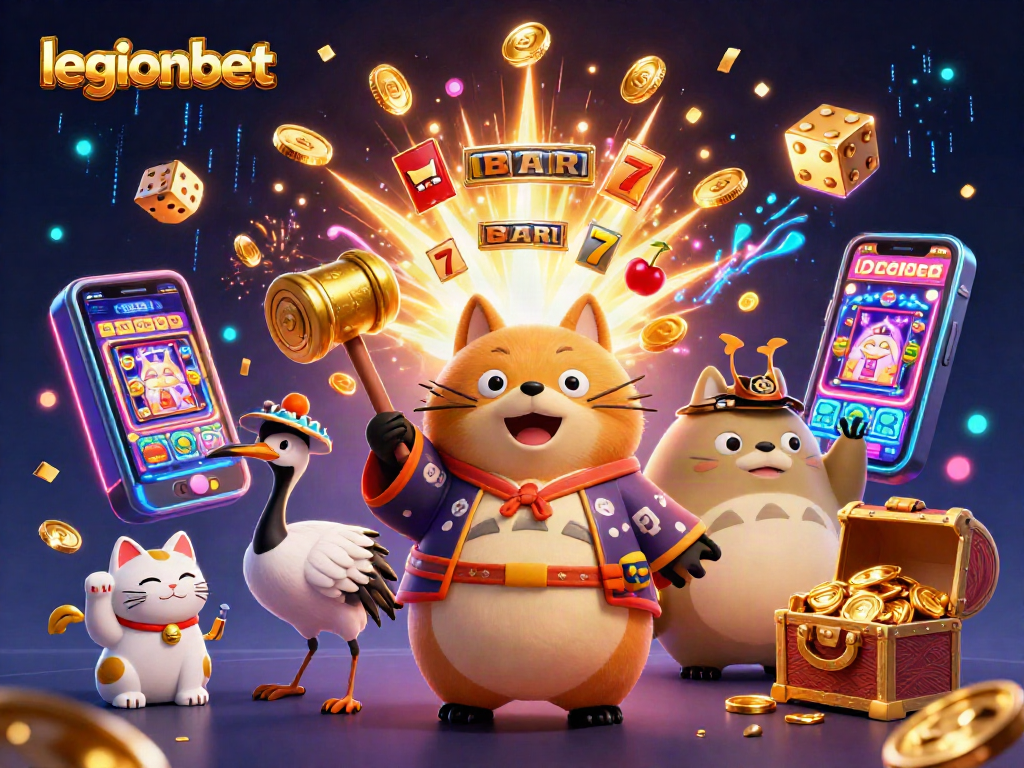 Experience excitement with legionbet as cheerful characters and vibrant casino elements brighten your gaming adventure.