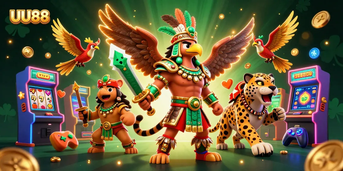 Experience slot gaming thrills with UU88 in a vibrant 3D casino scene featuring dynamic characters and elements.
