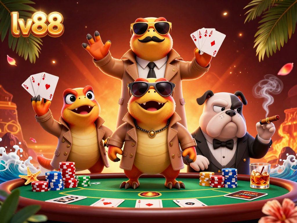 Experience lv88 excitement with raptors at a VIP casino lounge, dramatic poker scene.