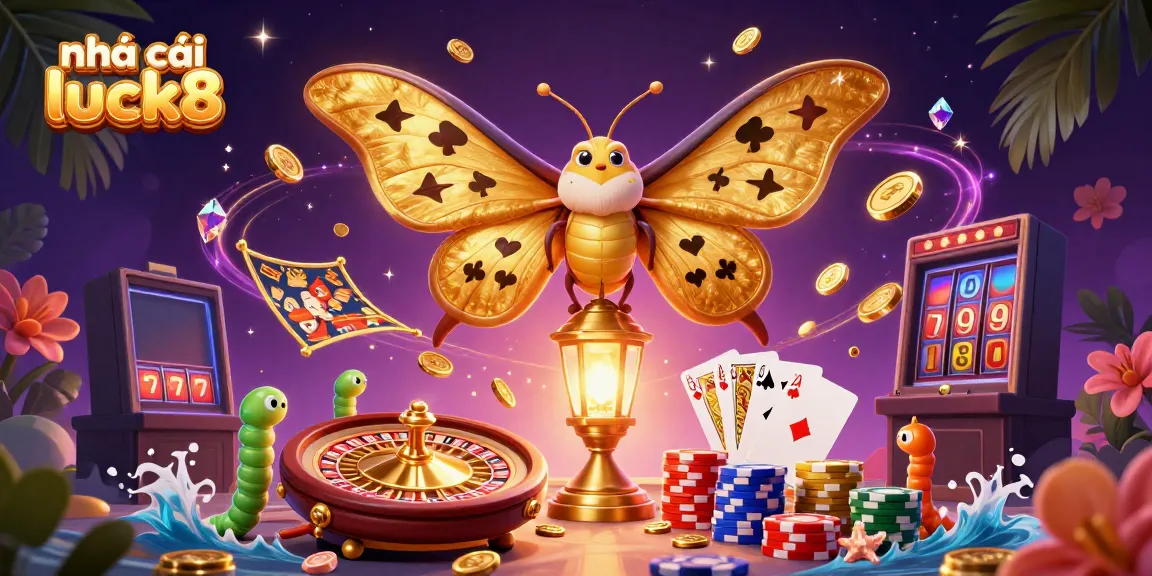 Engage with Nhà cái luck8 through thrilling casino experiences with 3D elements, vibrant golden coins, and a dynamic atmosphere.